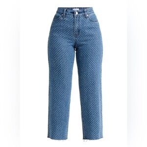 Time and Tru Blue High Rise Clip Dot Tweed Patterned Straight Leg Jeans